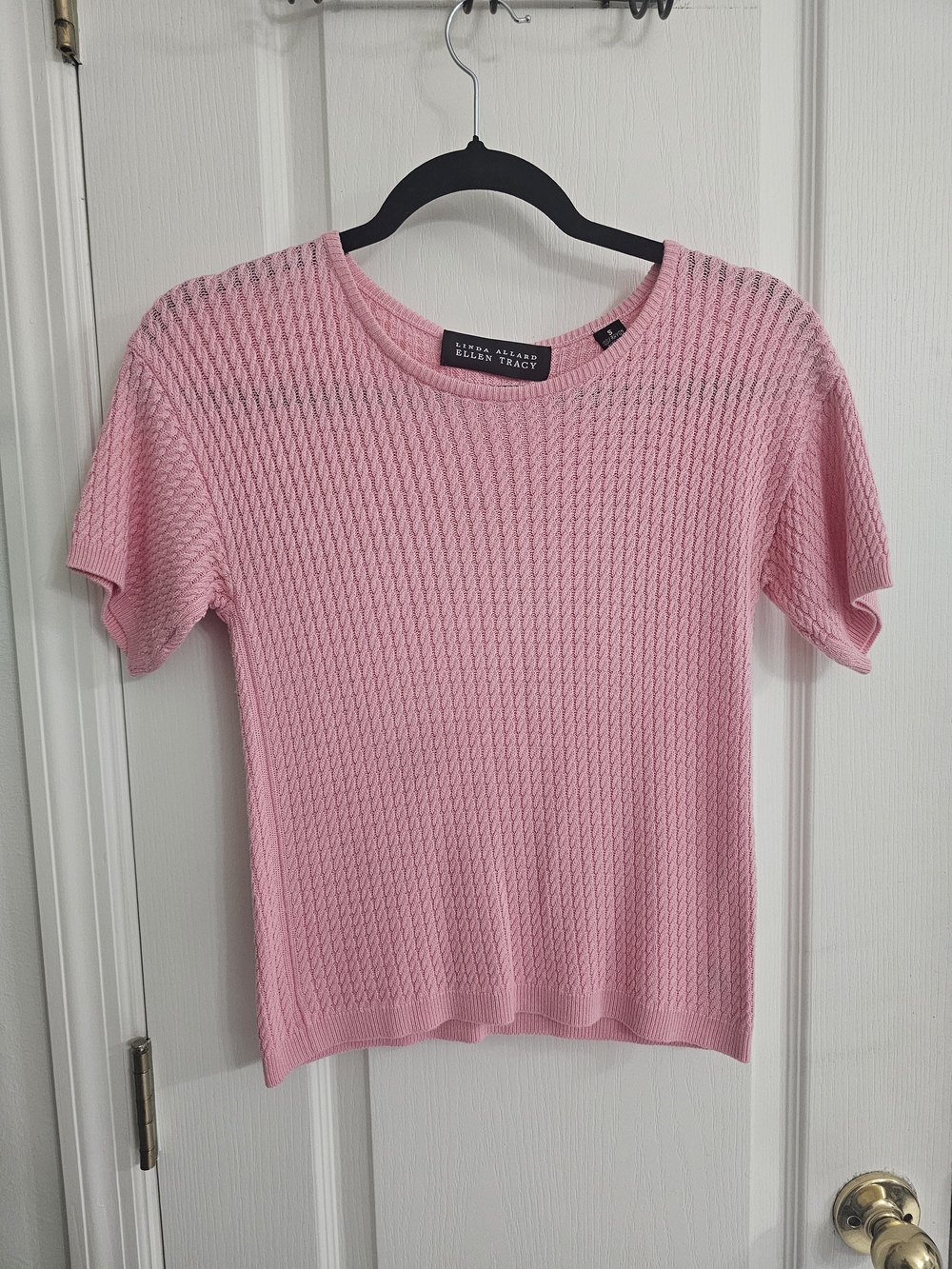 Ellen Tracy Light Pink Short-Sleeve Textured Knit Top